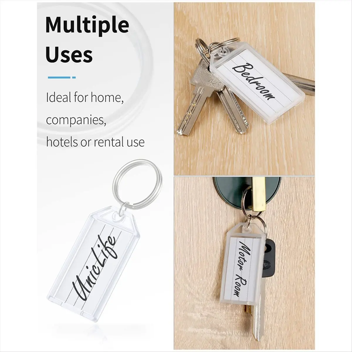 MALL 100 Pieces Key Tags 2 Inch Plastic Key Chain Tags with Ruled Blank Transparent Covers and Item Identifiers
