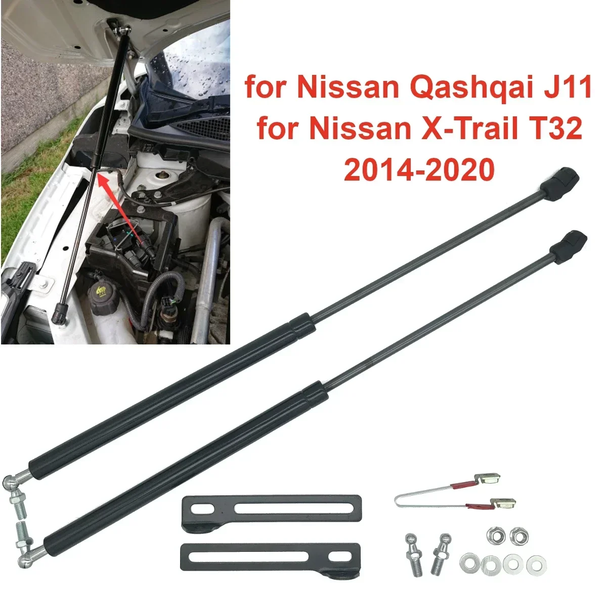 ガススペーサー,フロントエンジン,ショックアブソーバー,nissan qashqai j11,x-trail t32,2014-2020用のサポートロッド,ボディキット,2個