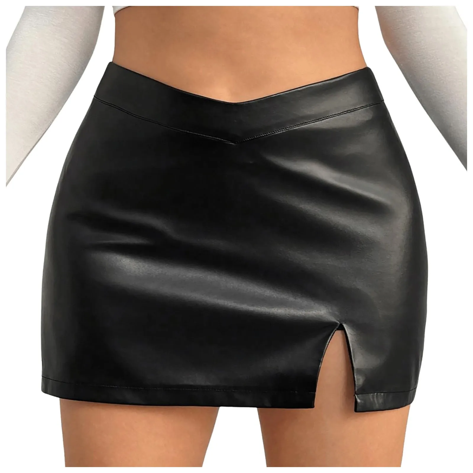 

PU Leather Short Skirt Womens Black Sexy Split Slim High Waisted A-line Mini Skirts Female Shorts Vintage Harajuku Streetwear