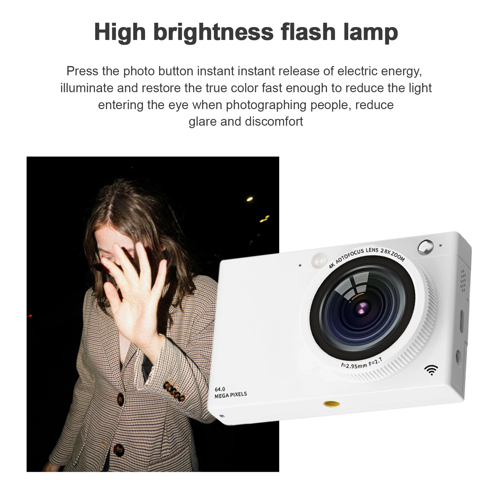 Portable 4K CCD Digital Camera WiFi Digital Video Camera 64MP 2.83 Inch Screen Manual/Auto Focus 28X Digital Zoom Built in Flash