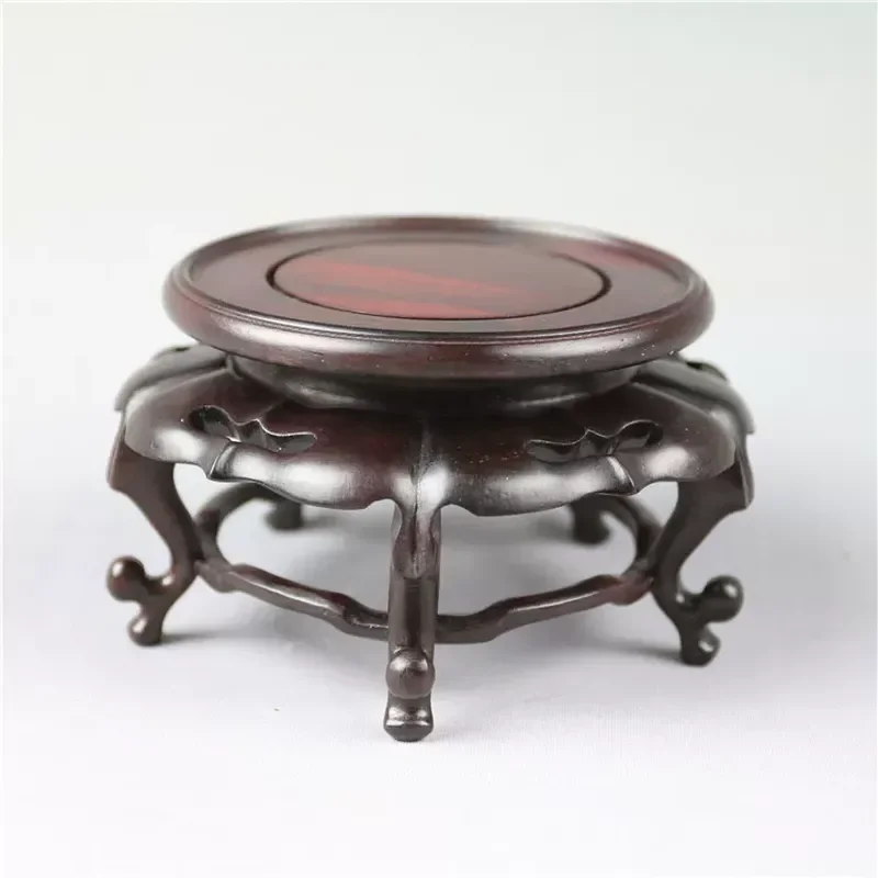 Big Leaf Red Sandalwood Rosewood Fragrant Base Teapot Bonsai Ornament Small Vase Antique Boutique Mahogany Round Base Decor