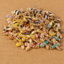 10pcs Cute Enamel Crystal Bee Charms Pendants for Necklace Earrings DIY Handmade Bracelet Jewelry Making Accessories Supplies