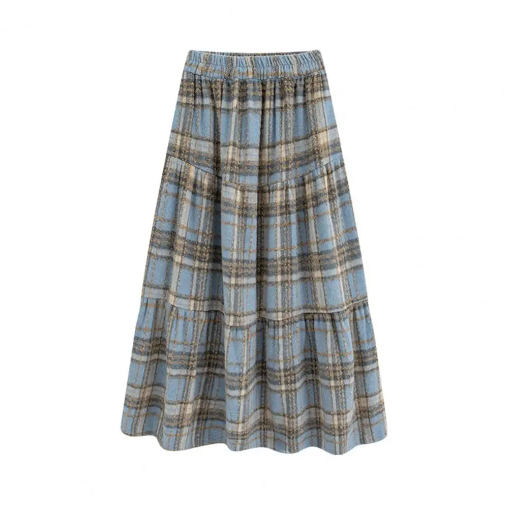 High-waisted Skirt Stylish High-waisted Plaid Woolen Skirt with Ruffle Detailing A-line Winter Skirt for Women Chic Wear Fashion