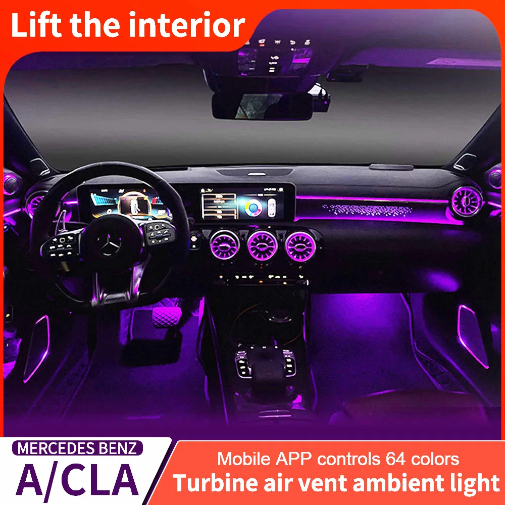 

Led Car Air Vents Turbine 64 Colours Ambient Lights App Controls for Mercedes Nenz A-Class/ClA W177 W118 C118 2019 2020 2021-25
