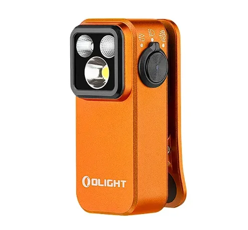 OLIGHT Oclip Pro S EDC Flashlight Clip-on Light, 600 Lumens Type-C Rechargeable with White LED, UV and RGB, Flash Lights