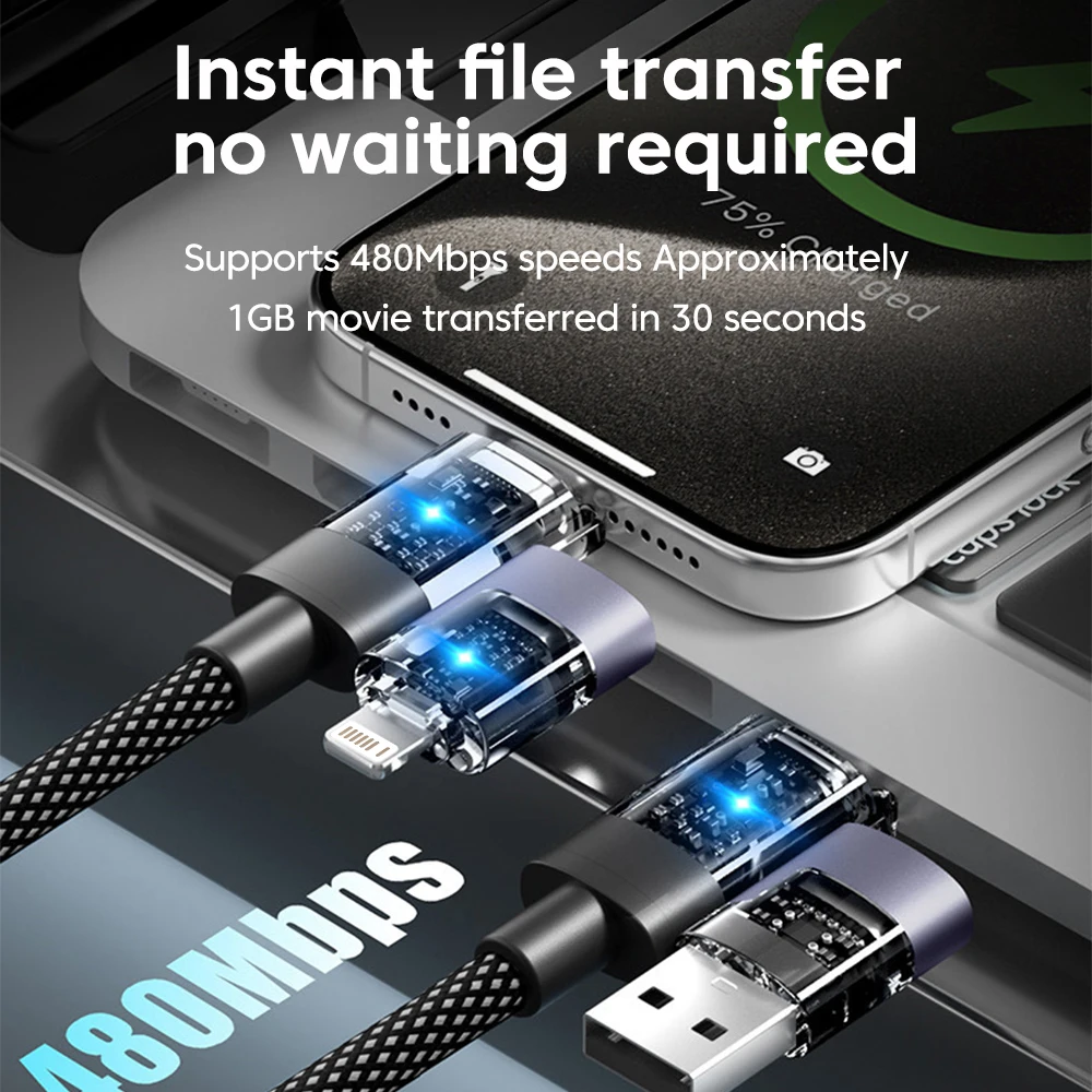 كابل شحن سريع 4 في 1 بقدرة 100 وات USB C إلى النوع C كابل بيانات شحن سريع مع LED لهاتف iPhone 15 16 كابل USB Samsung Macbook #4