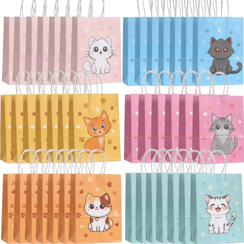 Sacs cadeaux en papier pour animaux, chats, 6 à 24 pièces, avec poignée, Panda, sac cadeau mignon pour enfants, sacs pour bonbons et biscuits, fournitures de décoration pour fêtes d'enfants