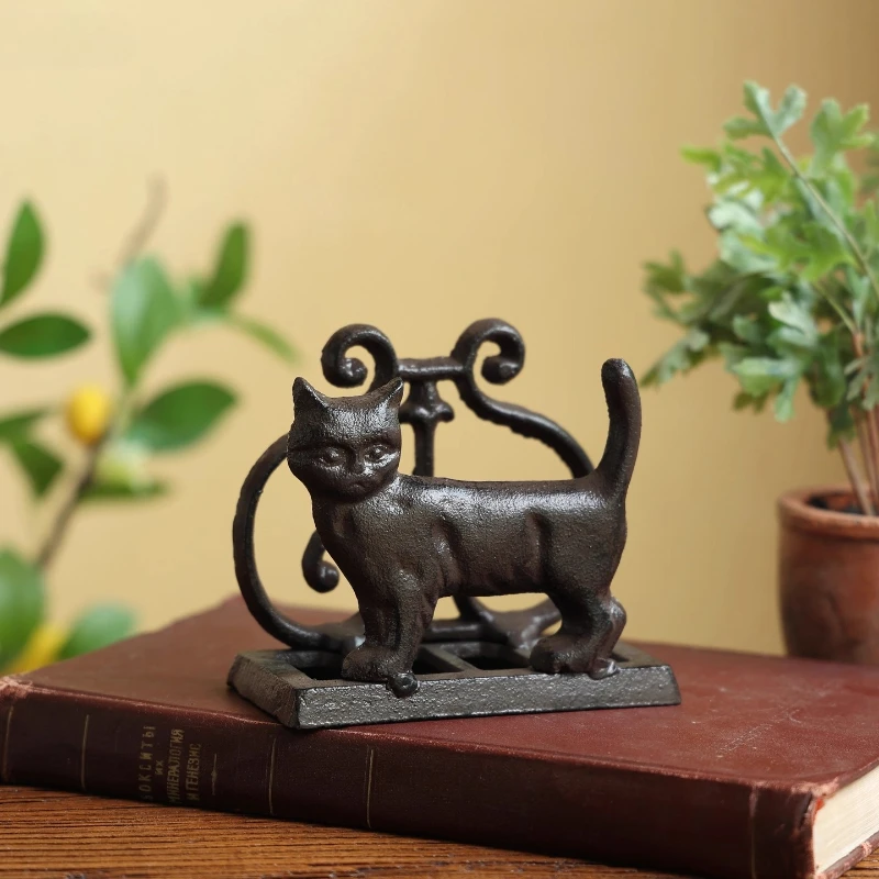 Retro cast iron cat figure-piece,tissue holder,recipe holder,desktop ornaments suitable for home office dining table decoration