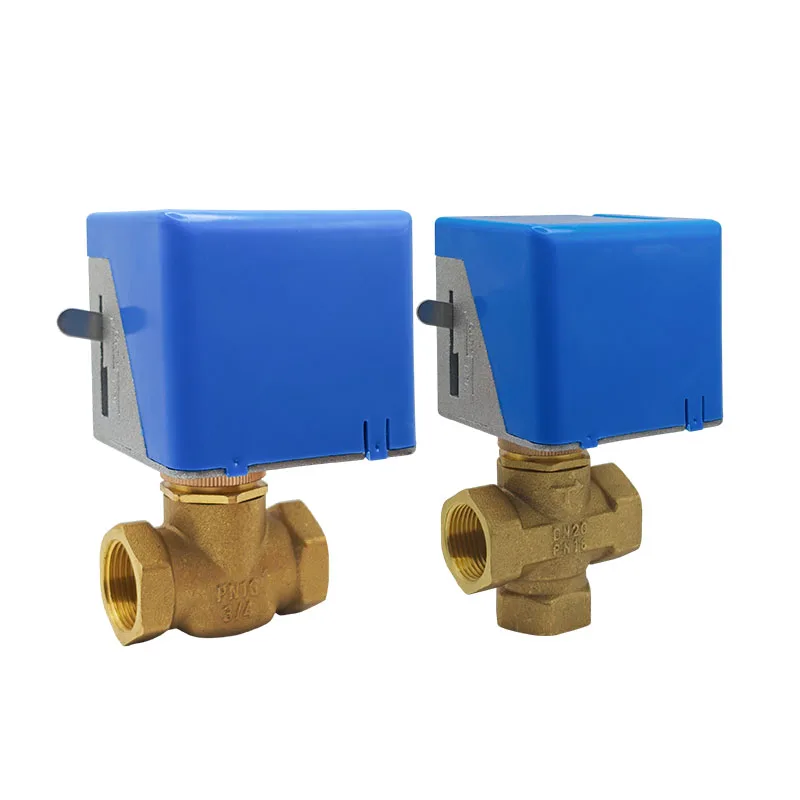 Electric two/three-way valve with manual switch, used in water-cooled/heated systems of central air conditioning fan coil units