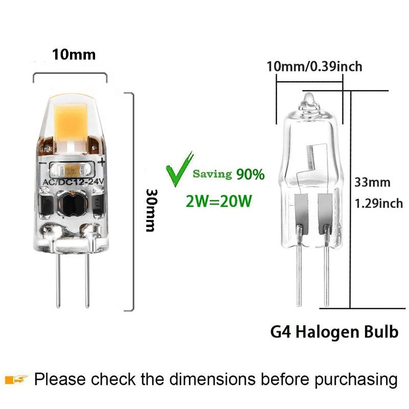 Bombilla Led G4 de 2W, pieza de repuesto equivalente a bombilla halógena G4 de 20W, Base G4 Ac/Dc12V-24V, blanco frío, 10 piezas