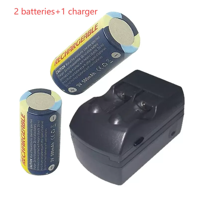 Camera Battery CR123A DL123A EL123A K123 3V EOS 7 3V Volt Rechargeable Lithium Battery 2 Batteries + 1 Charger Set