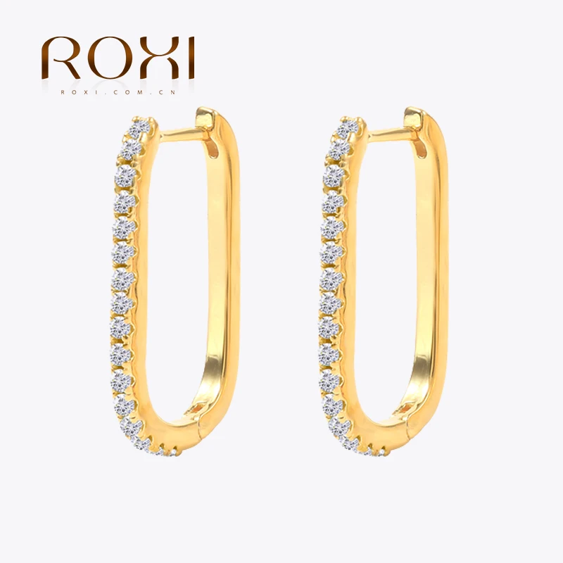 ROXI U-Shaped Micro Zircon Earrings For Women 925 Silver Colorful Hoop Earrings For Girl Men Cz Huggie Earrings Wedding Jewelry