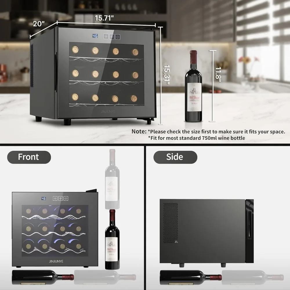 Wine Cooler Refrigerator, Upgrade 12 Bottle Wine Fridge Small, Countertop Wine Cooler Temperature Control, 46-66°F Dual Chip, Mi