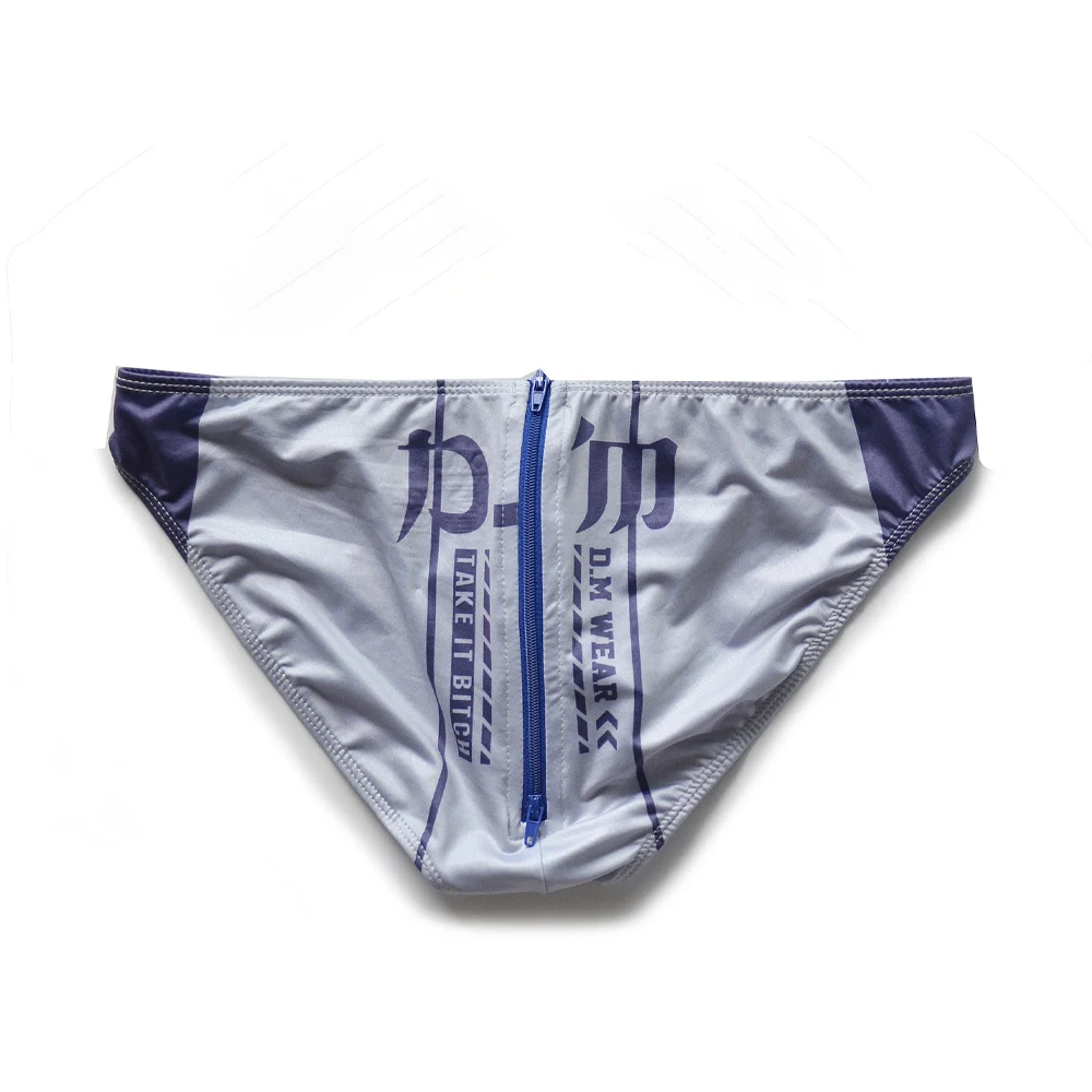 Men\'s Triangle Pants With Low Waisted Sexy Printed Letters Buttocks Zipper Milk Silk Elastic Underwear Trendy
