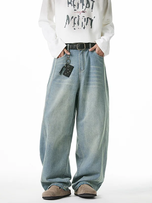 

Мужские джинсы Waed Denim: Новинка Весна-Лето, с боковыми разрезами, в американском ретро-стиле, свободные прямые брюки