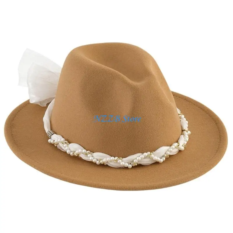 

T21F Flapper Fedoras Pearls Chain Prom Bride Headpiece for Special Event Wedding