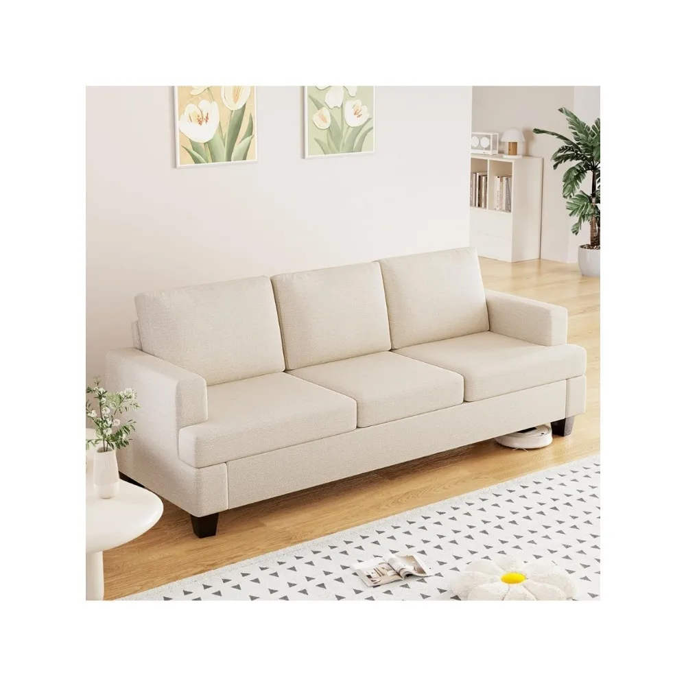 

85 inch Deep Seat Sofa, Comfy Cloud Couch for Living Room, Beige Linen Sofa, Modern 3 Seater Couch, Cozy Fluffy Couch with