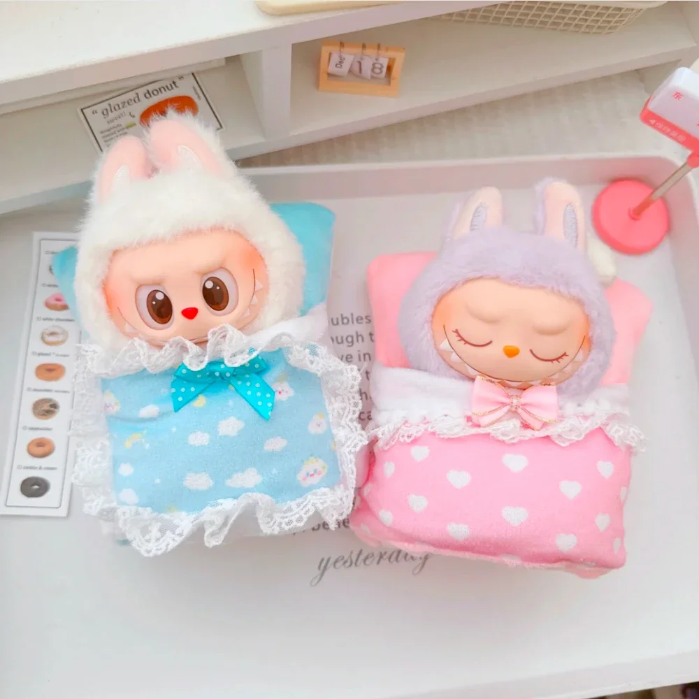 

Для куклы Labubu 15/17 см, плюшевая одежда для сна с спальным мешком, детская кровать, домашний теплый комплект, Ropa Labubu, аксессуары для кукол, подарок