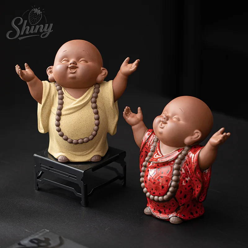 

Purple Clay Zen-inspired Cute Little Monk Tea Pet Ornament Home Living Room Curio Cabinet Decorative Ceramic Figurine