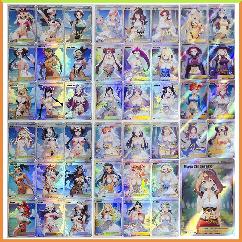 Anime Pokemon DIY ACG Rosa Hikari Touko Serena Gloria Iono Tabletop Battle Game Collectible Cards Toys for boys Birthday Present