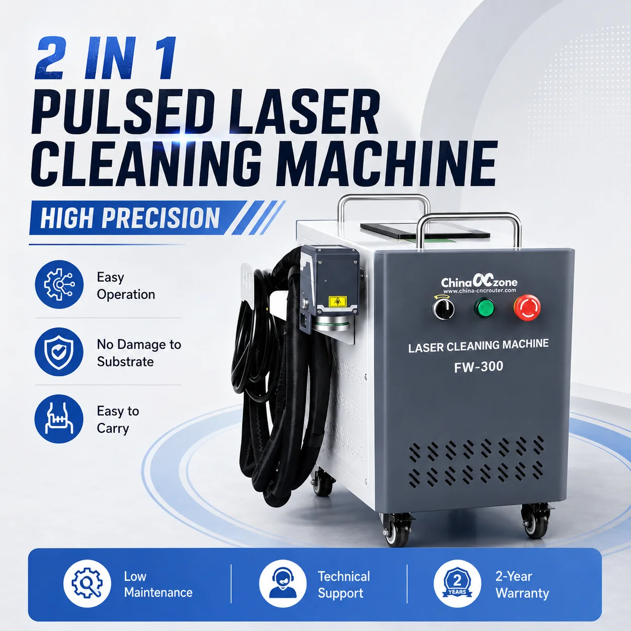 300W JPT 2 IN 1 Pulse Laser Cleaning Machine Simple Marking Laser Cleaner No Damage Material for Metal Wood Rust Oil Paint Graffiti