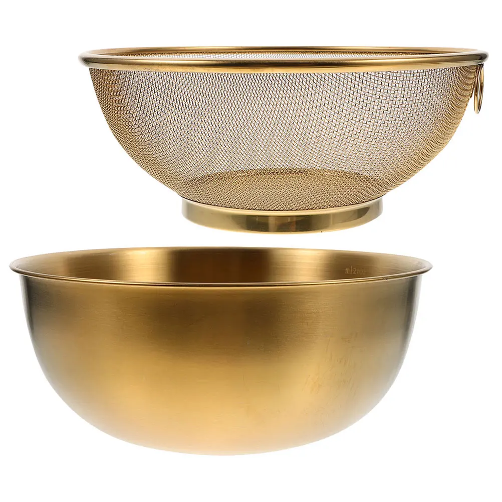 

1Set Stainless Steel Rice Washing Bowl Fine Mesh Colander Vegetable Fruit Strainer Kitchen Tool Colander with Bowl