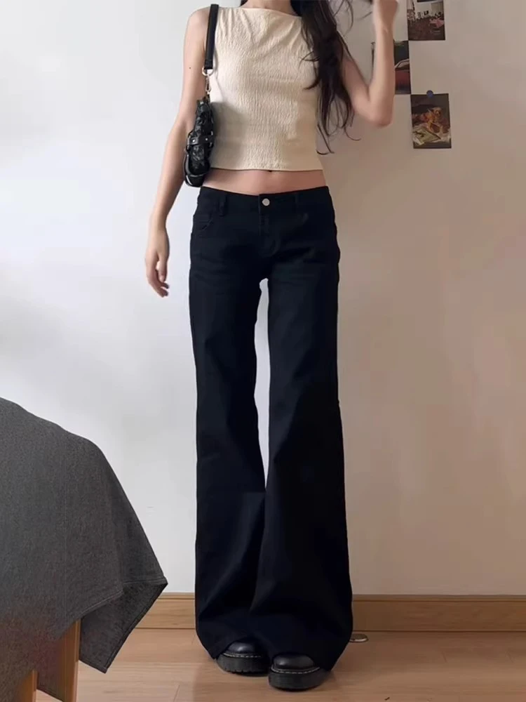 Celana Jeans Wanita Model Retro Amerika, Potongan Lebar, Micro Flared, Longgar, Meniruskan, Ukuran Kecil, Panjang Menyentuh Lantai
