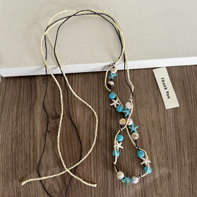 

Ocean Theme Hair Jewelry Bohemian Crochet Headband Convertible Lace Waist Chain Mermaid Core Summer Accessory