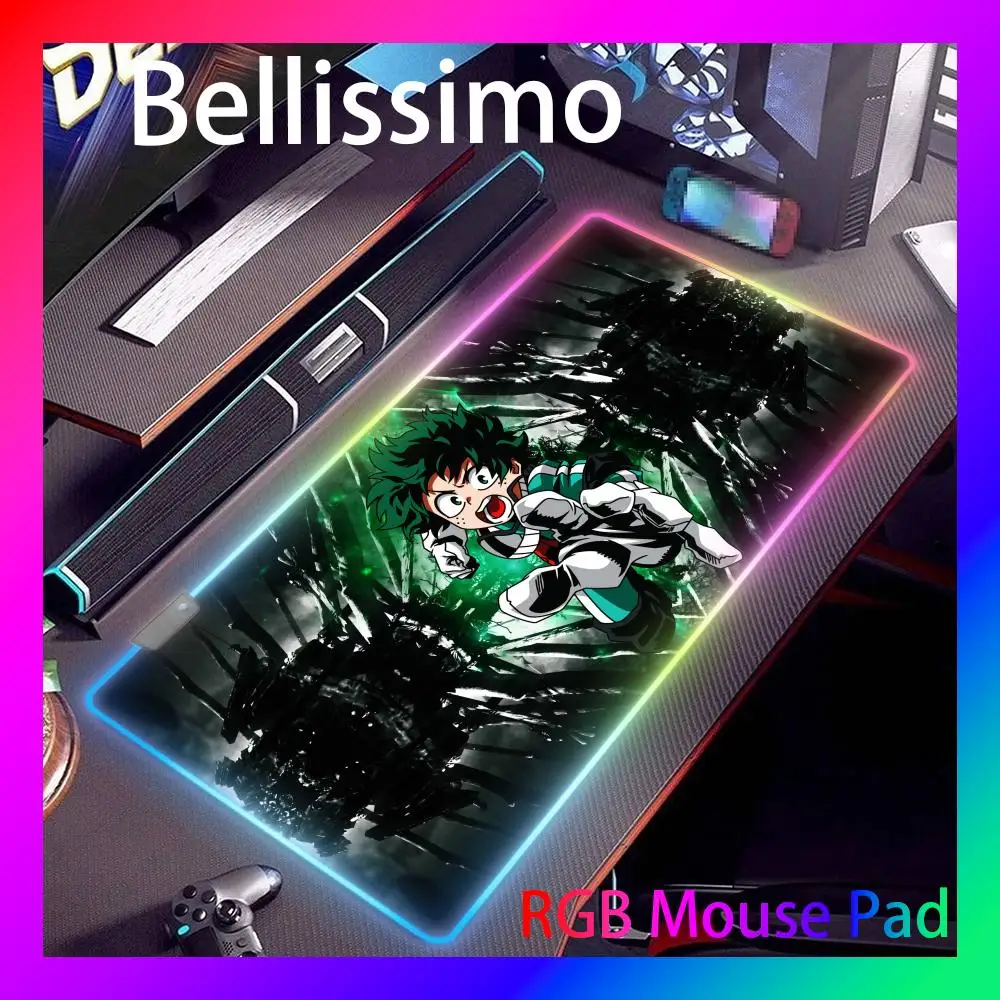 My Hero Academia Mouse Pad RGB Izuku Midoriya Luminous Thickened Large Table Pad Encrypted Anti Skid Super Large Mouse Pad