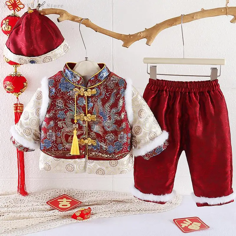 어린이 남아 여아 탕복 어린이 신년 의상 중국 춘절 동양 한복 아기 한 살 사진 촬영 의상