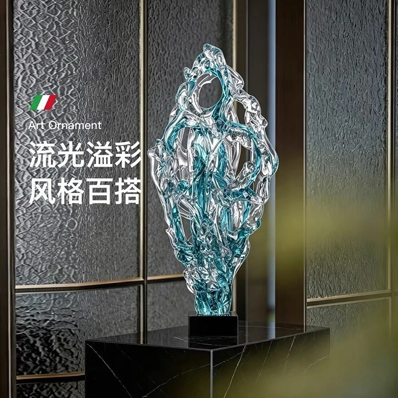 Home Decor Coloured Glass Taihu Lake Stone Statue Lucky Blue Stone Sculpture Art Ornaments Living Room Study Creative Soft Decor