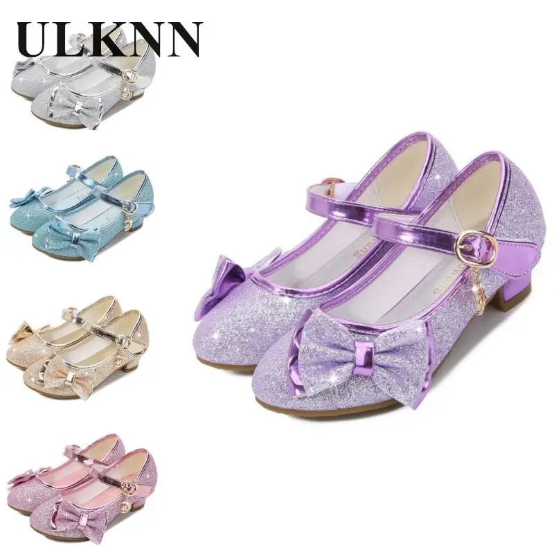 

Children's High Heel Party Shoes Girl Host Piano Performance Crystal Shoes Dress Walking Show Shoe Student's Purple Shoe