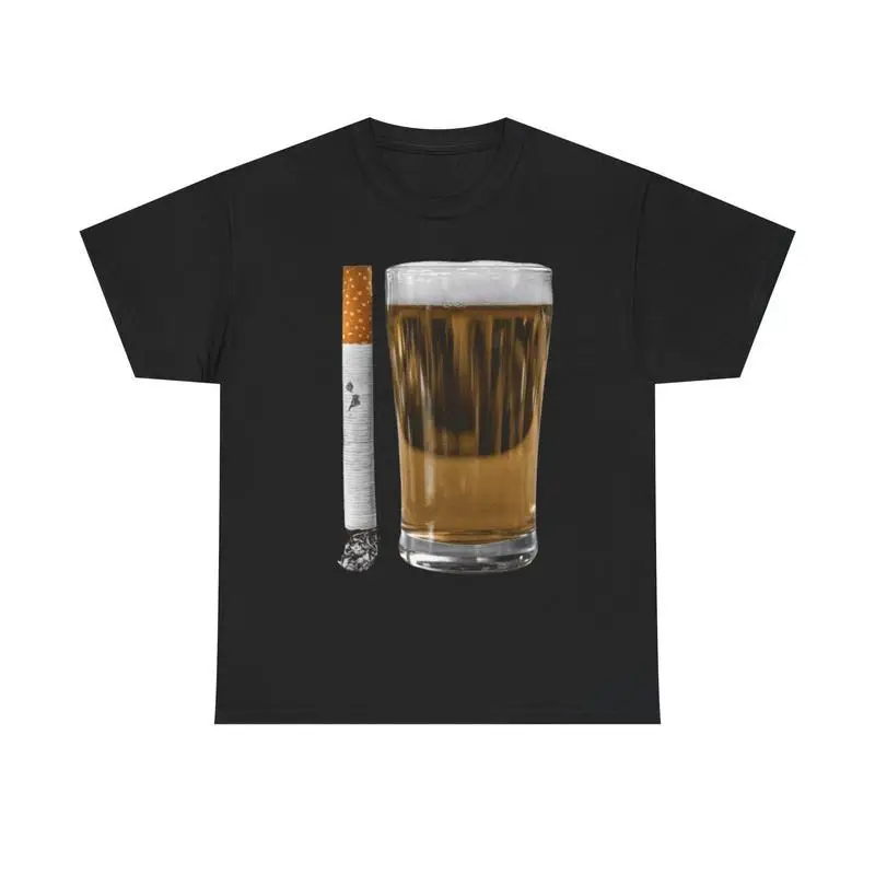 

Beer and Cigarette Graphic T-Shirt Men Women Drinking Smoking Party Casual Tee Funny Bar Pub Lifestyle Top