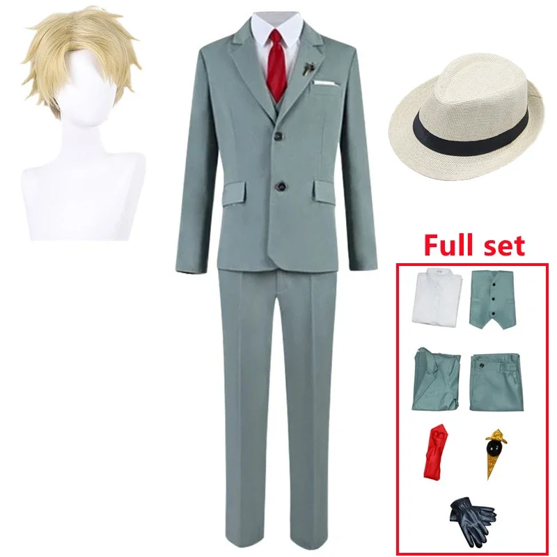 Anime Loid Cosplay Costume Wig Brooch Green Suit Tie Pin Full Set Outfit Halloween Carnival Party Clothes