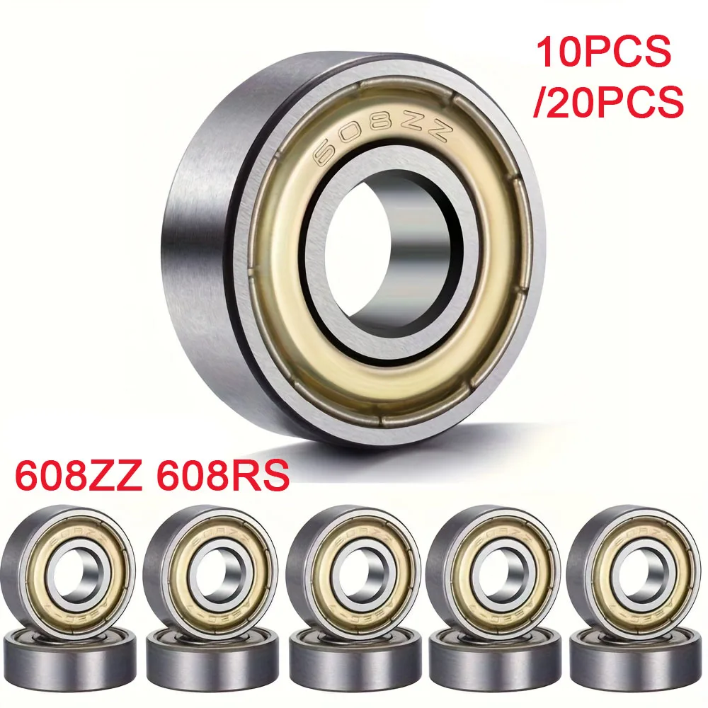 10/20Pcs 608 ZZ 608RS Ball Bearings 608ZZ Metal Double Shielded Miniature Deep Groove Skateboard Ball Bearings 8mm X 22mm X 7mm