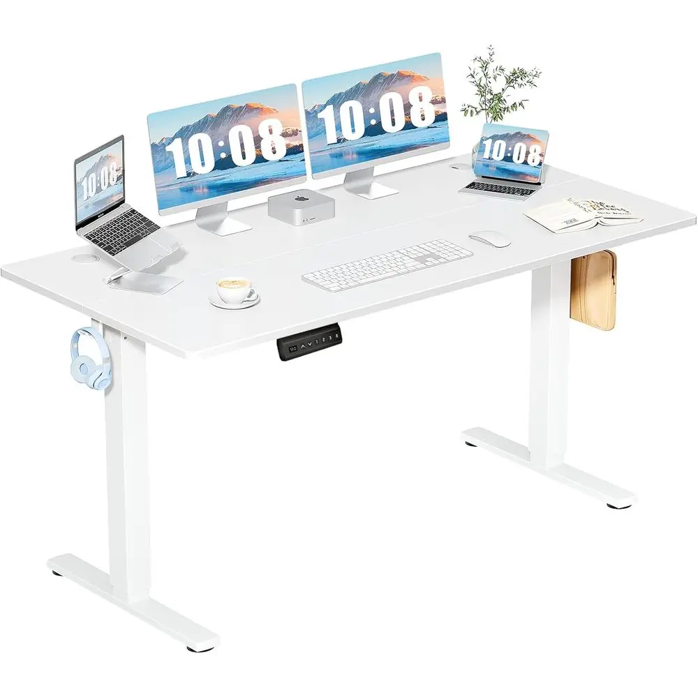 63 Adjustable Electric Standing Desk, Large Sit-Stand Workstation, Home Office Gaming Desk with Memory Presets, White
