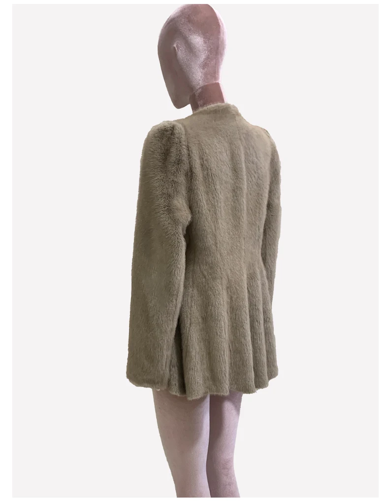 Nerazzurri Autumn Winter Elegant Luxury Chic Short Fitted Faux Fur Blazer Women Single Button Puff Sleeve Fluffy Jacket 2024
