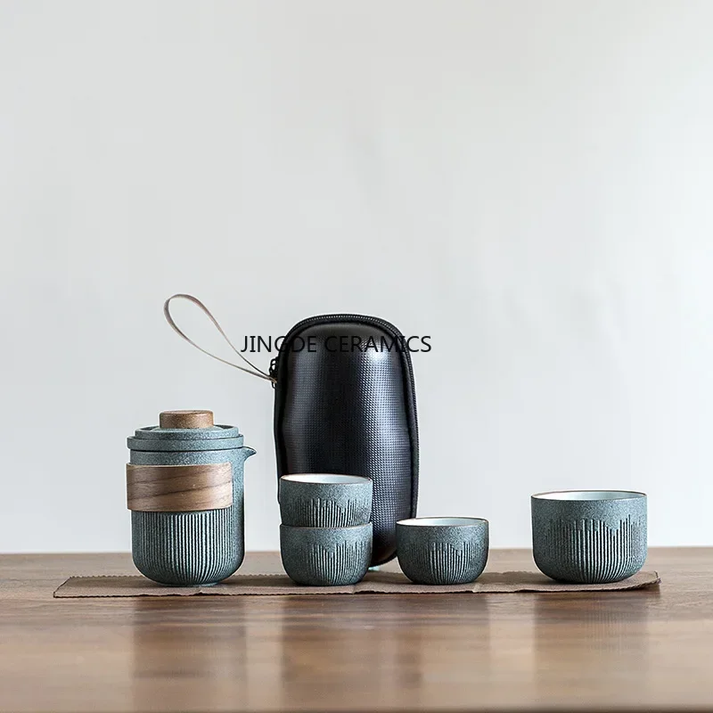 Chinese Style Ceramic Portable Tea Set Travel Tea Set Outdoor Camping Teapot Kitchen Bar Supplies Home Living Room Decoration