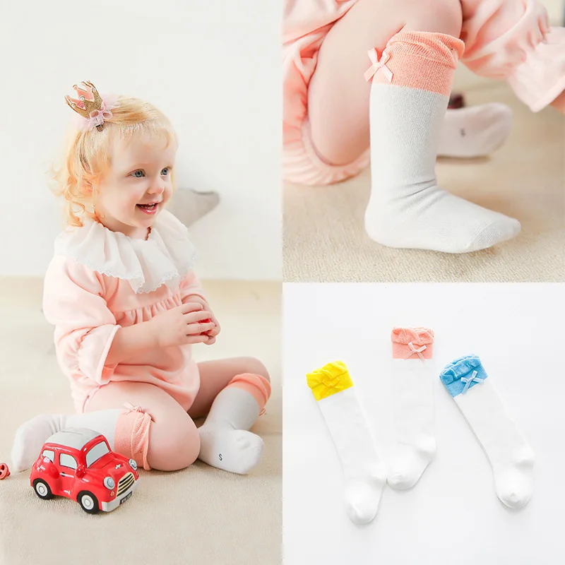 

Весенне-осенние детские длинные носки из чесаного хлопка, носки до колена для мальчиков и девочек, детские носки в полоску с героями мультфильмов, детские аксессуары