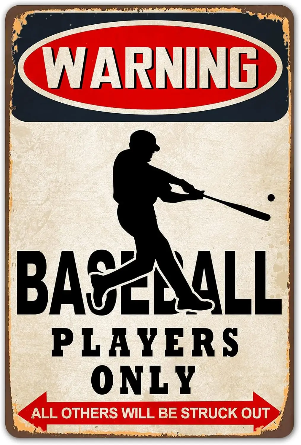 HomDeo Baseball Poster for Boys Room Decor - Baseball Party Decorations - Funny Warning Players Only Metal Tin Sign for Boys Bed