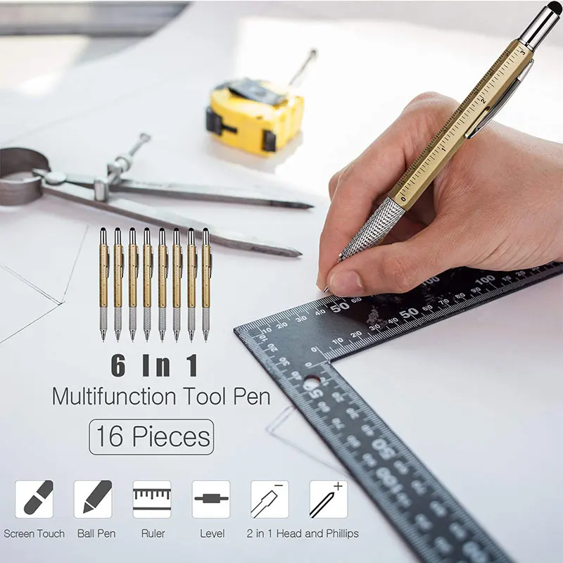 80Pcs Multifunction Gel Pens Handheld Tool Measure Technical Ruler Screwdriver Touch Screen Stylus Spirit Level