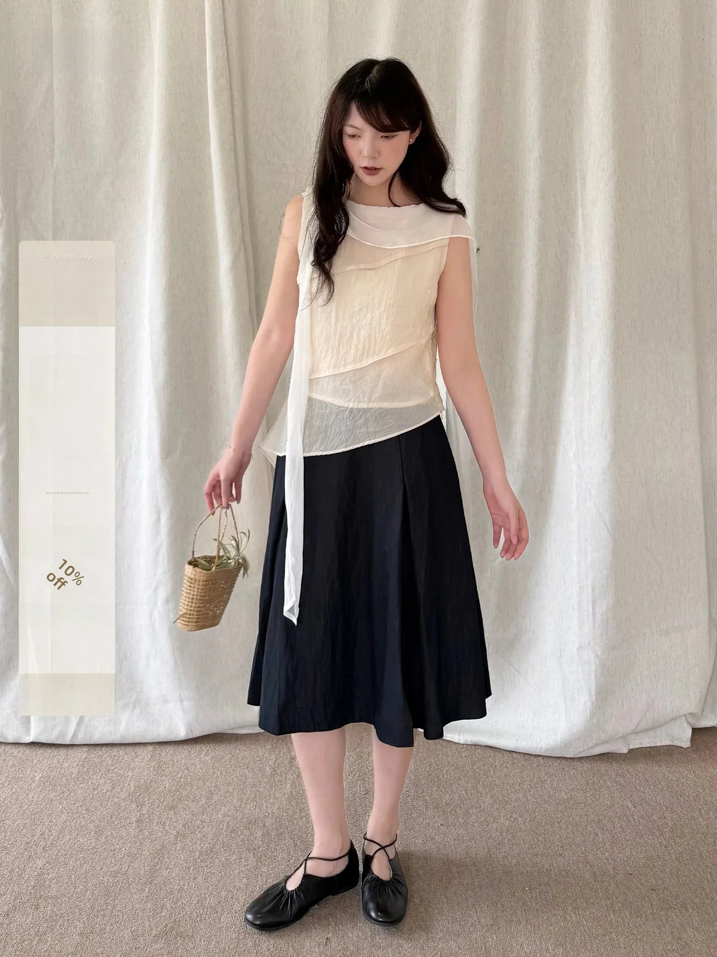 Design Series Summer A-Line  Skirt in Denim Color with Pleated 3D Silhouette by Lu Yushan Island Half Body Skirts