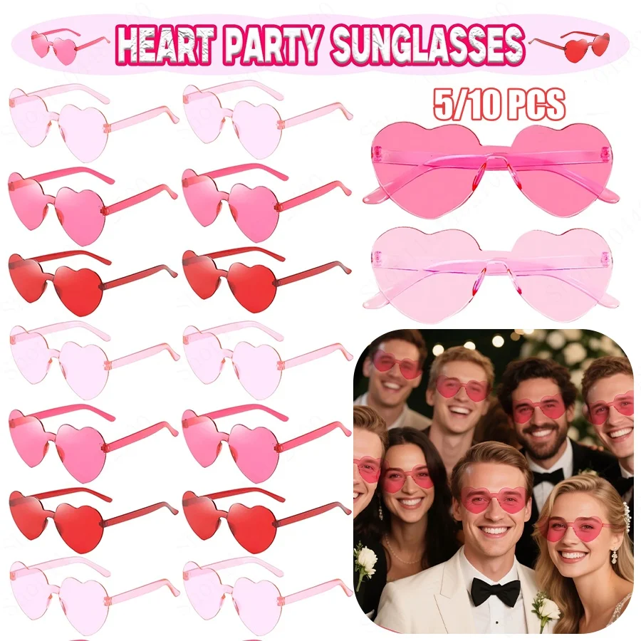 5/10 paires de lunettes en forme de cœur, lunettes de soleil fantaisie amusantes pour mariages, anniversaires, enterrements de vie de jeune homme