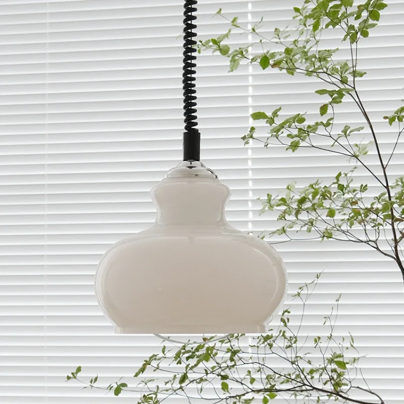 

2025 Stretchable Pear Shaped Glass Led Pendant Lights Iron Vintage Lamps Bedroom Living Room Modern Creative Decoration Chandeli