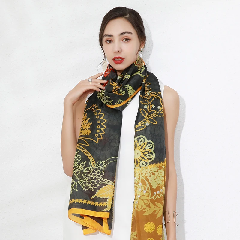 New Green Yellow Silk Luxury Brand Bandana Scarf Women Fashion Designer Shawls Hijab Foulard Femme Pashmina 2022