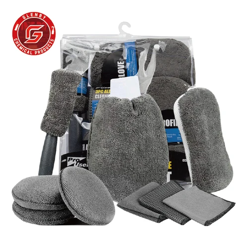 T-62 Juego de 9 piezas de toallitas de limpieza para automóviles y motocicletas, guantes de lavado para el hogar, toallas de lavado de coches, paños de limpieza, esponjas para encerar, rueda Bru