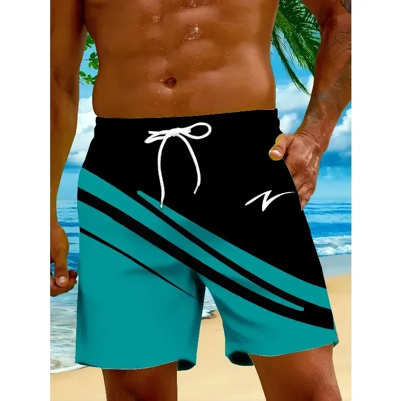 

Men's outdoor beach shorts, Hawaiian trend contrasting stripes, beach seaside pool vacation leisure sportspvn