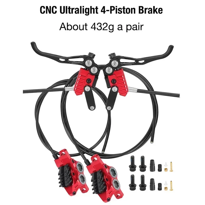 Bicycle Hydraulic Disc Brake Set 4 Piston Oil Pressure MTB Brake Caliper Front and Rear 800/1550mm Bike Disc Brake for MTB