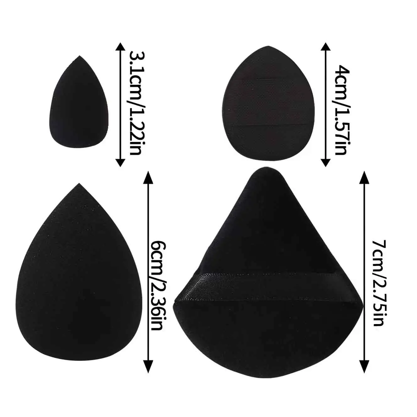 Ensemble d'outils de maquillage pour débutants de 12 pièces : 3 bouffées de poudre libre triangulaires, 3 mini bouffées de coussin, 3 mélangeurs de beauté, 3 mini mélange de beauté