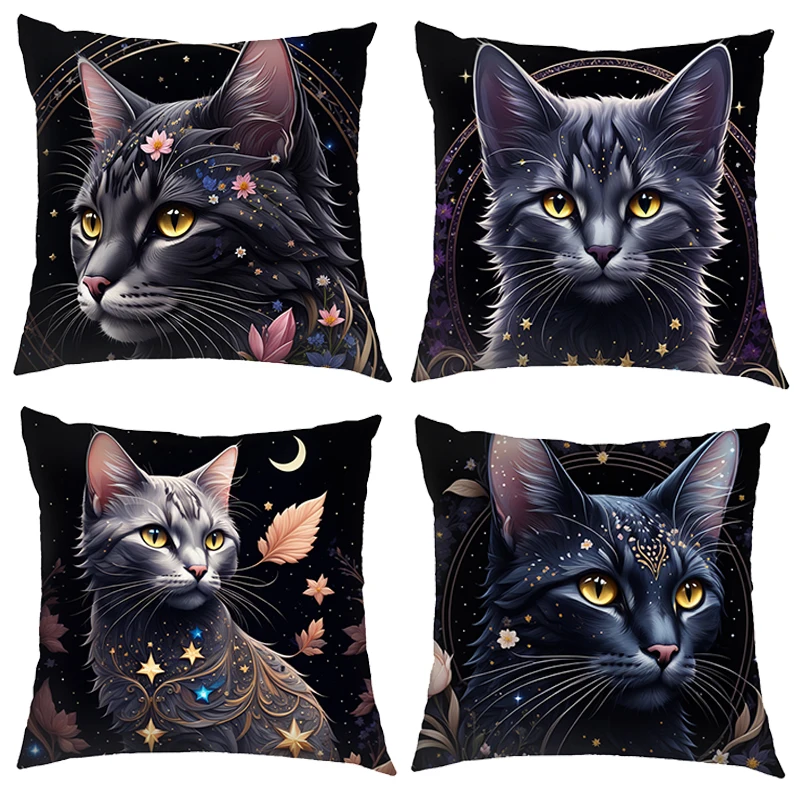 Cute Black Cat Moon Print Cushion Covers Pillowcase Seat Sofa Throw Pillow Cover for Living Room Office Bedroom Home Decorations